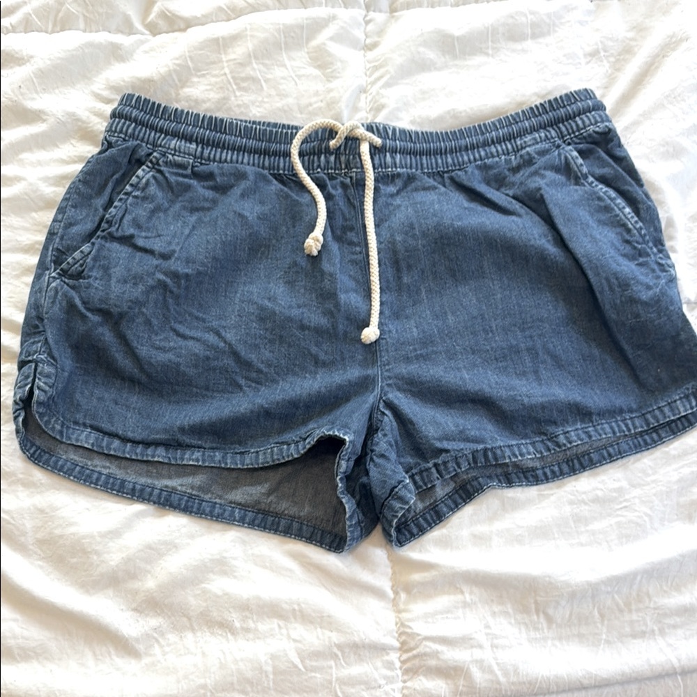 Aerie Blue Jean Shorts Elastic Waist